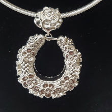 Load image into Gallery viewer, 18K BRAZILIAN WHITE GOLD PLATED CLUSTERED FLOWER DROP EARRING, NECKLACE AND PENDANT  SET