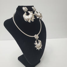 Load image into Gallery viewer, 18K BRAZILIAN WHITE GOLD PLATED CHUNKY DROP EARRING, CORD NECKLACE AND PENDANT  SET