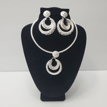 Load image into Gallery viewer, 18K BRAZILIAN WHITE GOLD PLATED CHUNKY 2 IN 1 DROP EARRING, CORD NECKLACE AND PENDANT SET