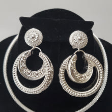 Load image into Gallery viewer, 18K BRAZILIAN WHITE GOLD PLATED CHUNKY 2 IN 1 DROP EARRING, CORD NECKLACE AND PENDANT SET