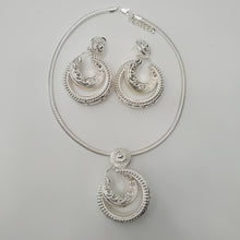 Load image into Gallery viewer, 18K BRAZILIAN WHITE GOLD PLATED CHUNKY 2 IN 1 DROP EARRING, CORD NECKLACE AND PENDANT SET