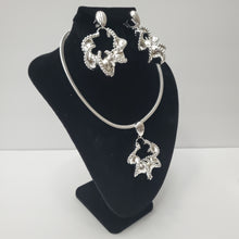 Load image into Gallery viewer, 18K BRAZILIAN WHITE GOLD PLATED CHUNKY TWISTED DROP EARRING, CORD NECKLACE AND PENDANT SET