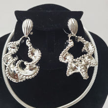 Load image into Gallery viewer, 18K BRAZILIAN WHITE GOLD PLATED CHUNKY TWISTED DROP EARRING, CORD NECKLACE AND PENDANT SET