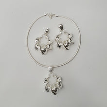 Load image into Gallery viewer, 18K BRAZILIAN WHITE GOLD PLATED CHUNKY TWISTED DROP EARRING, CORD NECKLACE AND PENDANT SET