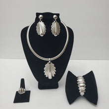 Load image into Gallery viewer, 18K BRAZILIAN WHITE GOLD PLATED DROP EARRING, CORD NECKLACE AND PENDANT, BANGLE AND RING SET