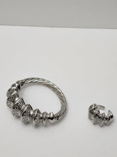Load image into Gallery viewer, 18K ITALIAN WHITE GOLD PLATED BANGLE AND RING SET