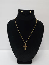 Load image into Gallery viewer, 18K BRAZILIAN GOLD PLATED SMALL CROSS EARRING & NECKLACE SET
