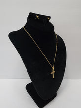 Load image into Gallery viewer, 18K BRAZILIAN GOLD PLATED SMALL CROSS EARRING & NECKLACE SET