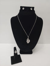 Load image into Gallery viewer, 18K ITALIAN WHITE GOLD PLATED NECKLACE & PENDANT, RING & EARRING SET