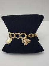 Load image into Gallery viewer, 18K GOLD PLATED FISH AND SEA SHELL CHARM BRACELET