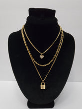 Load image into Gallery viewer, 18K ITALIAN GOLD PLATED 3 LAYERED HEART & KEY NECKLACE