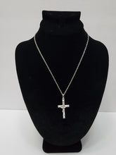 Load image into Gallery viewer, 18K ITALIAN WHITE GOLD PLATED CROSS PENDANT & NECKLACE