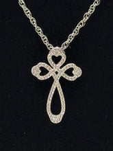 Load image into Gallery viewer, 18K ITALIAN WHITE GOLD PLATED CZ CROSS PENDANT & NECKLACE