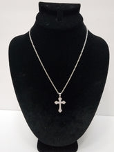 Load image into Gallery viewer, 18K ITALIAN WHITE GOLD PLATED CZ CROSS PENDANT & NECKLACE