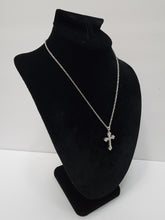 Load image into Gallery viewer, 18K ITALIAN WHITE GOLD PLATED CZ CROSS PENDANT & NECKLACE