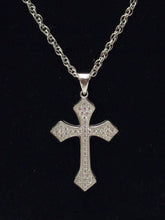 Load image into Gallery viewer, 18K ITALIAN WHITE GOLD PLATED CZ CROSS PENDANT & NECKLACE