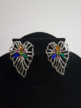 Load image into Gallery viewer, 18K White Gold Leaf Colored CZ Earring