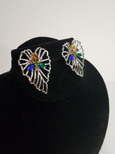 Load image into Gallery viewer, 18K White Gold Leaf Colored CZ Earring