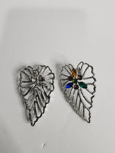 Load image into Gallery viewer, 18K White Gold Leaf Colored CZ Earring