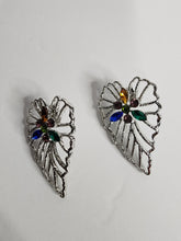 Load image into Gallery viewer, 18K White Gold Leaf Colored CZ Earring