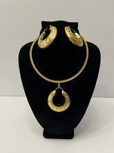 Load image into Gallery viewer, 18K GOLD PLATED PARTY CHUNKY HOOP EARRING, CORD NECKLACE & PENDANT SET