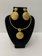 Load image into Gallery viewer, 18K GOLD PLATED FLOWERED PARTY EARRING, CORD NECKLACE & PENDANT SET
