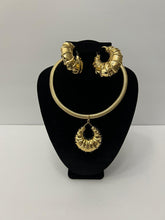 Load image into Gallery viewer, 18K GOLD PLATED PARTY CHUNKY HOOP EARRING, CORD NECKLACE & PENDANT SET