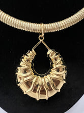 Load image into Gallery viewer, 18K GOLD PLATED PARTY CHUNKY HOOP EARRING, CORD NECKLACE & PENDANT SET