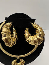 Load image into Gallery viewer, 18K GOLD PLATED PARTY CHUNKY HOOP EARRING, CORD NECKLACE & PENDANT SET