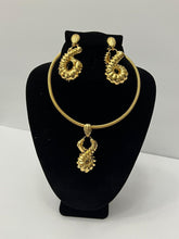 Load image into Gallery viewer, 18K GOLD PLATED PARTY CHUNKY TWISTED HOOP EARRING, CORD NECKLACE & PENDANT SET