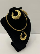Load image into Gallery viewer, 18K GOLD PLATED PARTY CHUNKY HOOP EARRING, CORD NECKLACE & PENDANT SET
