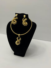 Load image into Gallery viewer, 18K GOLD PLATED PARTY CHUNKY TWISTED HOOP EARRING, CORD NECKLACE & PENDANT SET