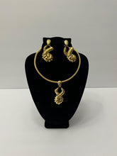 Load image into Gallery viewer, 18K GOLD PLATED PARTY CHUNKY TWISTED HOOP EARRING, CORD NECKLACE & PENDANT SET