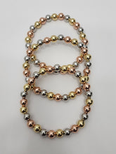 Load image into Gallery viewer, 18K 3 Tone Italian Gold Plated Beaded Elastic 3 in 1 Bracelet Set
