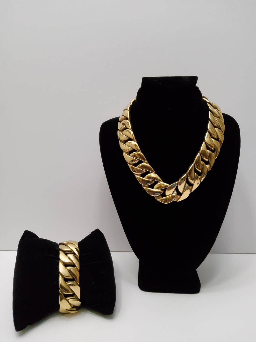 18K Gold Plated Thickest Cuban Necklace and Bracelet
