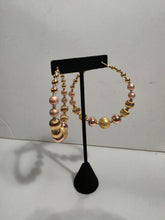 Load image into Gallery viewer, 18K Gold Plated 3 Tone Beaded Bold Hoop Earring
