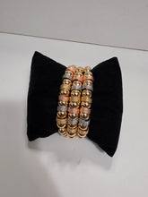 Load image into Gallery viewer, 18K Gold Plated 3 Tone 3 in 1 Beaded Elastic Bracelet
