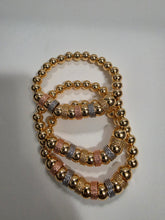 Load image into Gallery viewer, 18K Gold Plated 3 Tone 3 in 1 Beaded Elastic Bracelet
