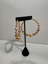 Load image into Gallery viewer, 18K Gold Plated 3 Tone Beaded Bold Hoop Earring

