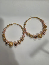 Load image into Gallery viewer, 18K Gold Plated 3 Tone Beaded Bold Hoop Earring

