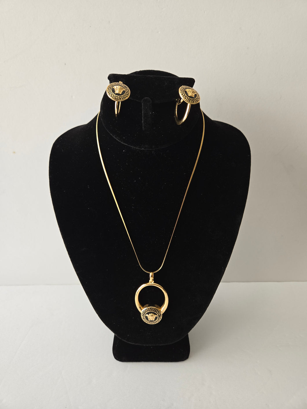 18K Italian Gold Plated Earring and Pendant Necklace Set