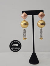 Load image into Gallery viewer, 18K Gold Plated 3 Tone Drop and Tassel Earring
