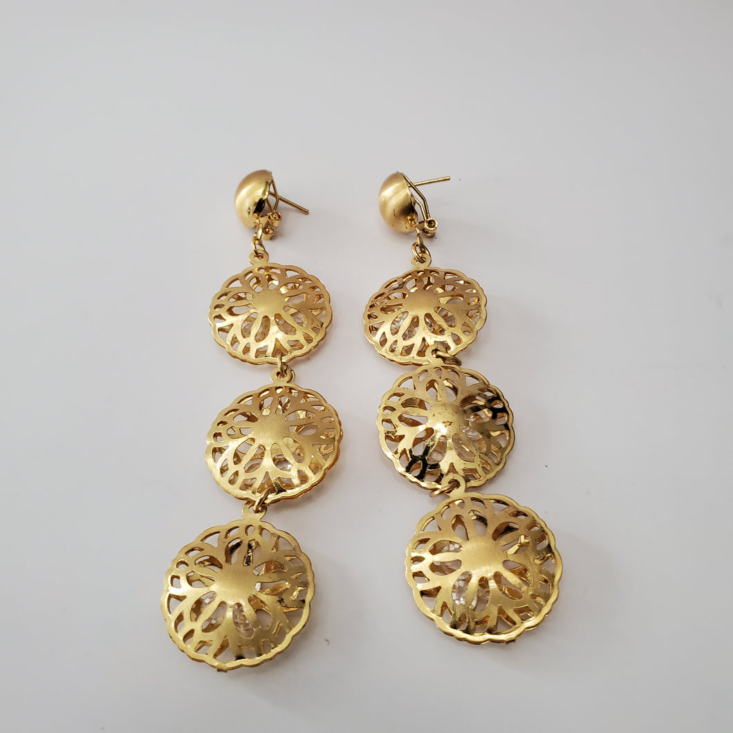 18K ITALIAN GOLD PLATED 3 DROP/DANGLING EARRINGS