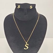 Load image into Gallery viewer, 18K GOLD PLATED ALPHABET S EARRING AND PENDANT SET
