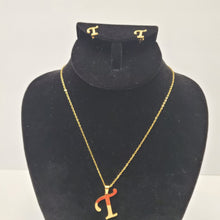 Load image into Gallery viewer, 18K GOLD PLATED ALPHABET T EARRING AND PENDANT SET
