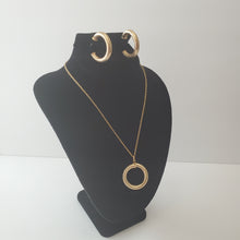 Load image into Gallery viewer, 18K GOLD PLATED CURVED HOOP EARRING AND PENDANT SET
