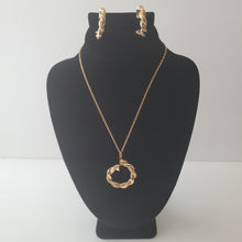 Load image into Gallery viewer, 18K GOLD PLATED CURVED TWISTED C HOOP EARRING, NECKLACE AND PENDANT SET
