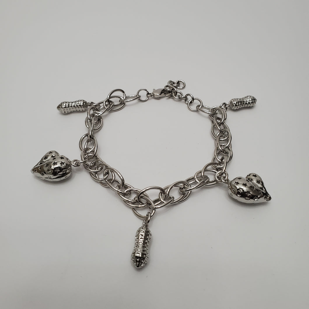 18K WHITE GOLD PLATED HEART CHARM BRACELET