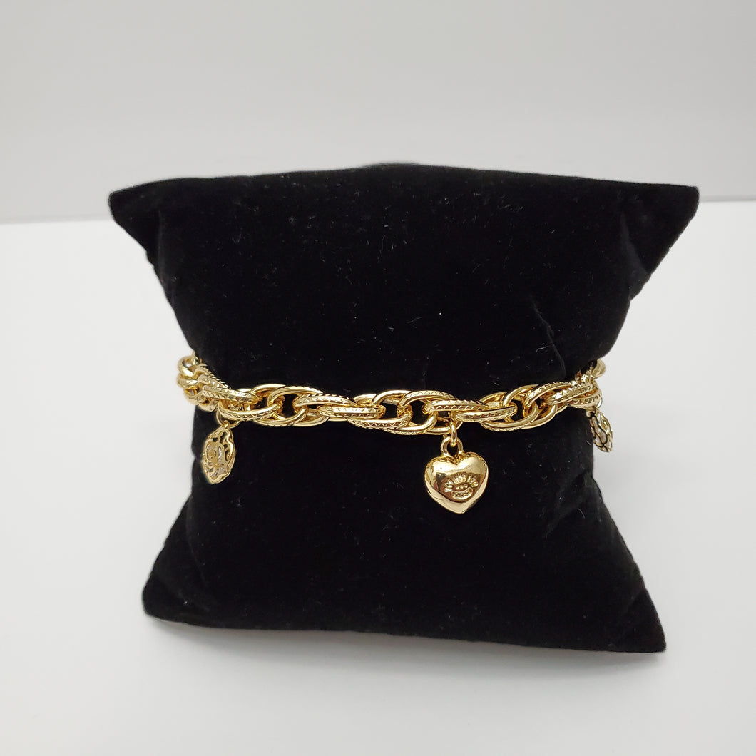 18K GOLD PLATED HEART & ROSE CHARM BRACELET