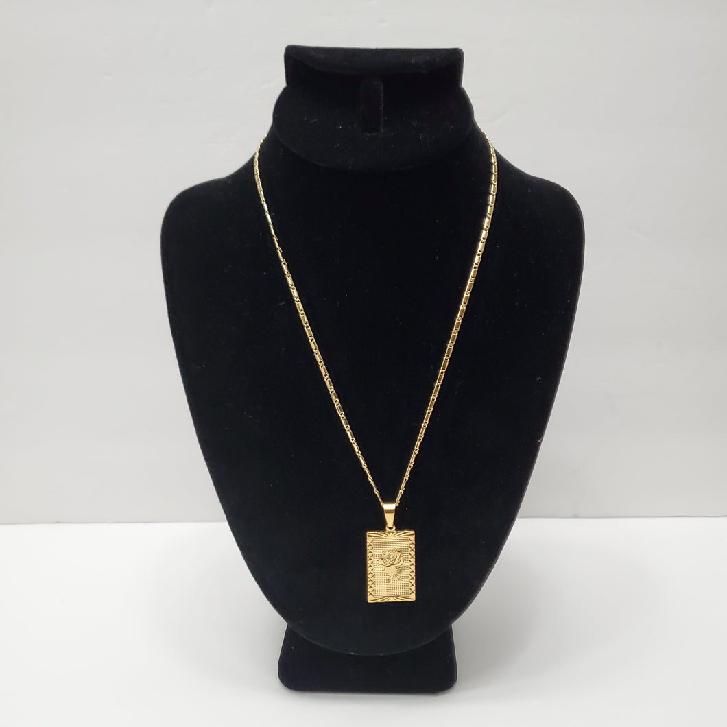 18K GOLD PLATED STAINLESS STEEL NECKLACE & ROSE PENDANT